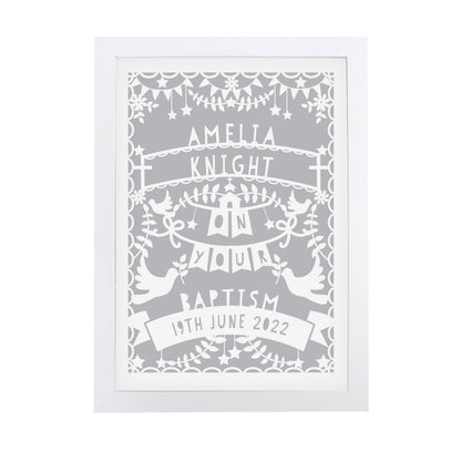 Personalised Grey Papercut Style A4 White Framed Print