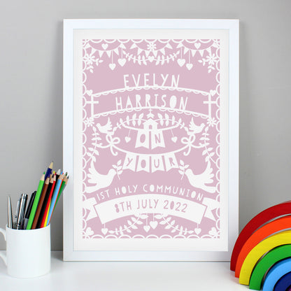 Personalised Pink Papercut Style A3 White Framed Print