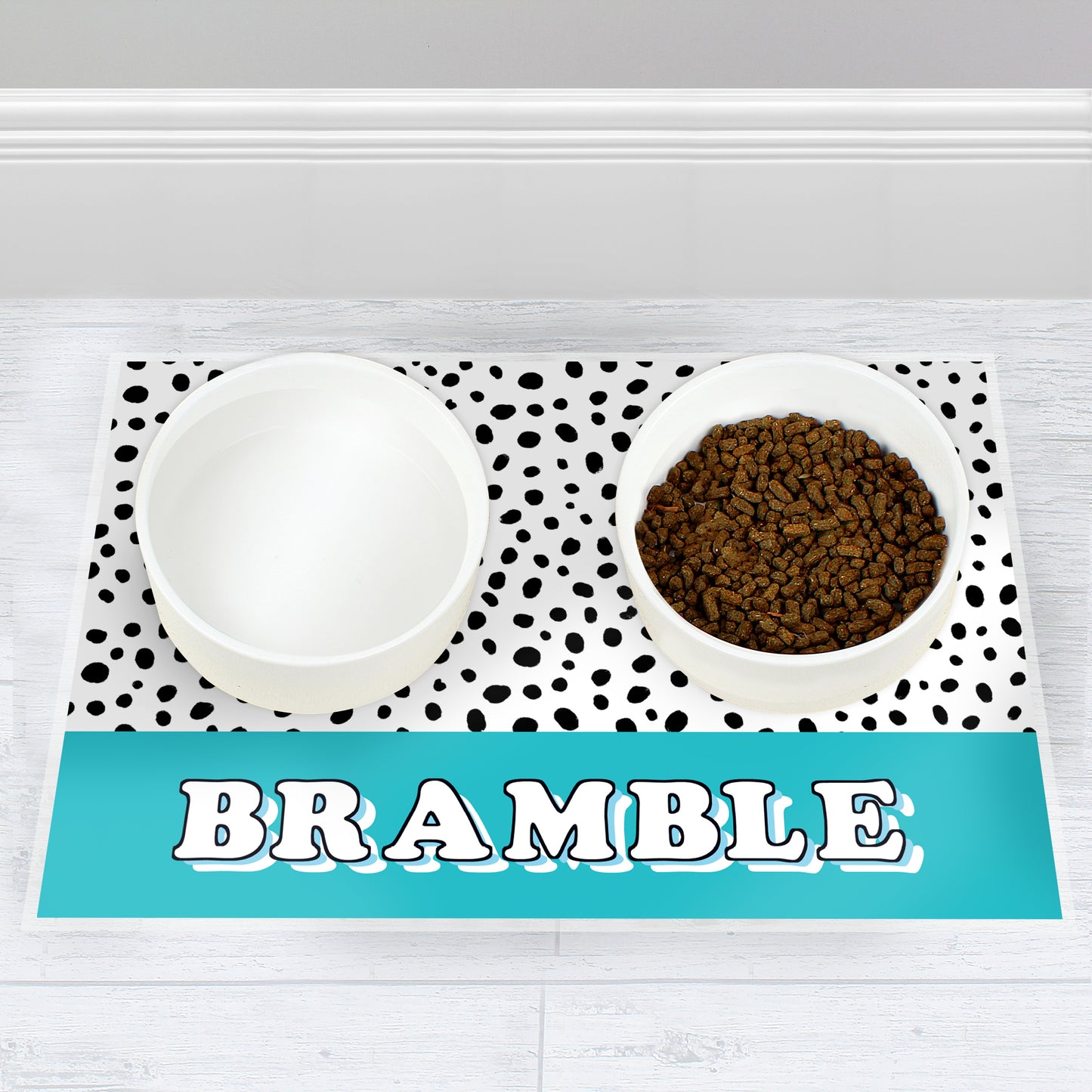 Personalised Blue Spots Dog Pet Bowl Mat