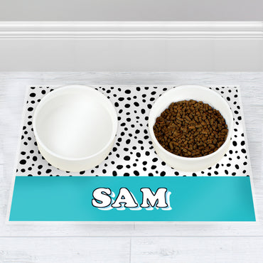 Personalised Blue Spots Dog Pet Bowl Mat