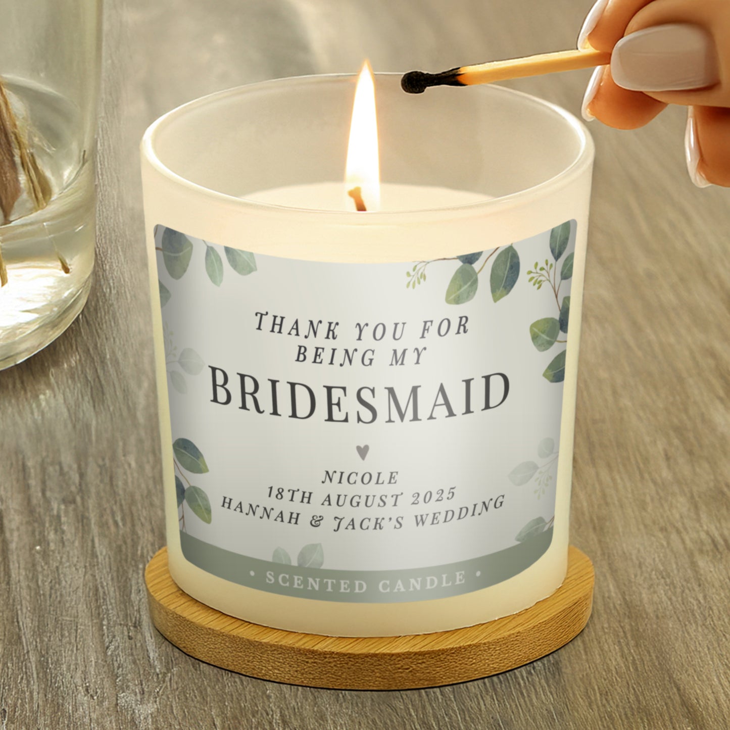 Personalised Botanical Thank You Wedding Party Jar Candle