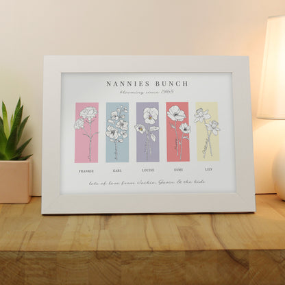 Personalised Flower of the Month Family A4 Framed Print