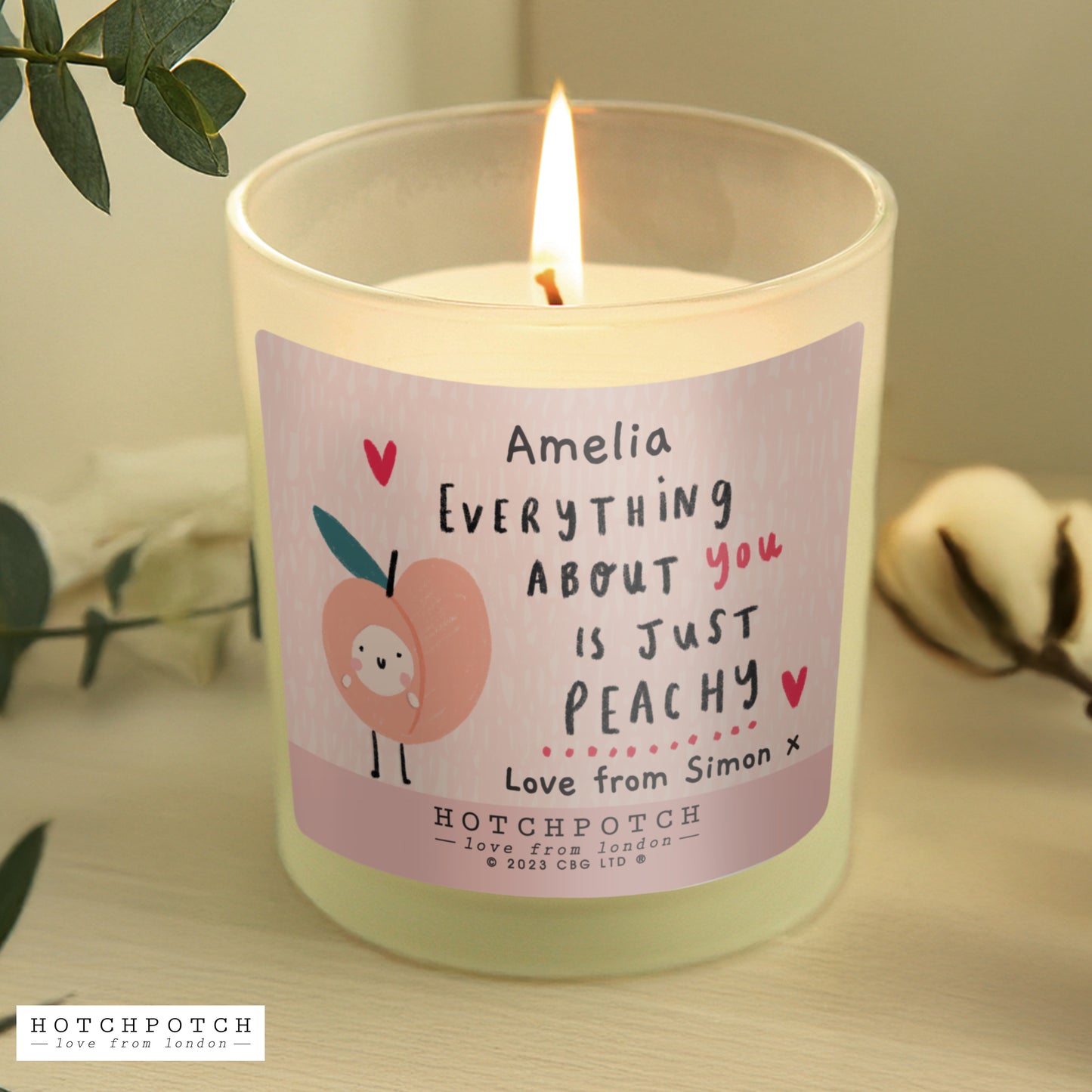 Personalised Hotchpotch Peachy Scented Candle Jar