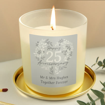 Personalised 25th Silver Wedding Anniversary Candle Jar