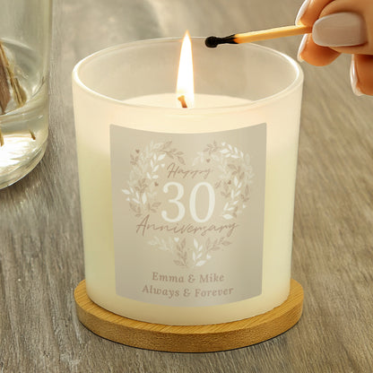 Personalised 30th Pearl Wedding Anniversary Candle Jar