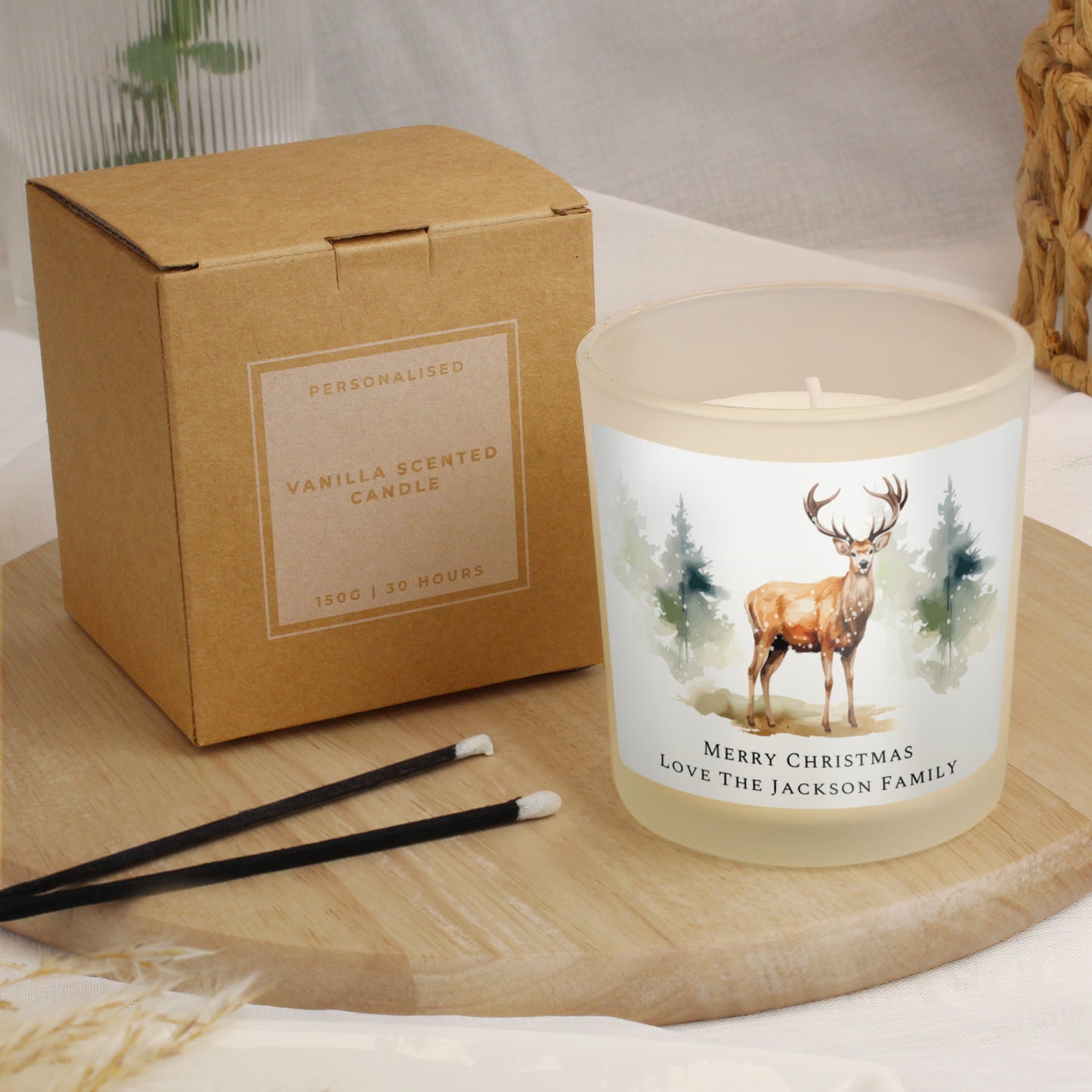 Personalised Watercolour Stag Candle Jar