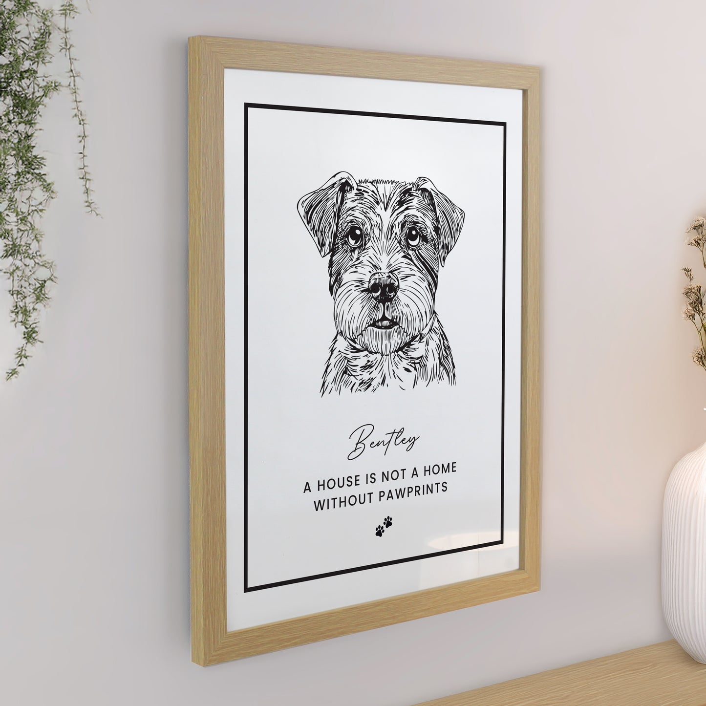 Personalised Dog Breed Oak Framed Print