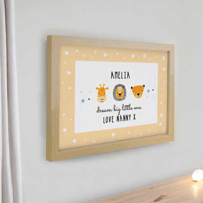 Personalised Safari Animals Oak Poster Frame