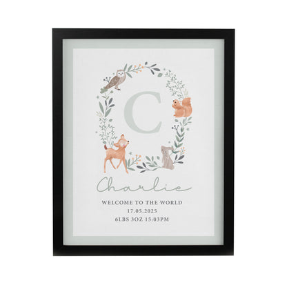 Personalised Woodland Initial Black Poster Frame