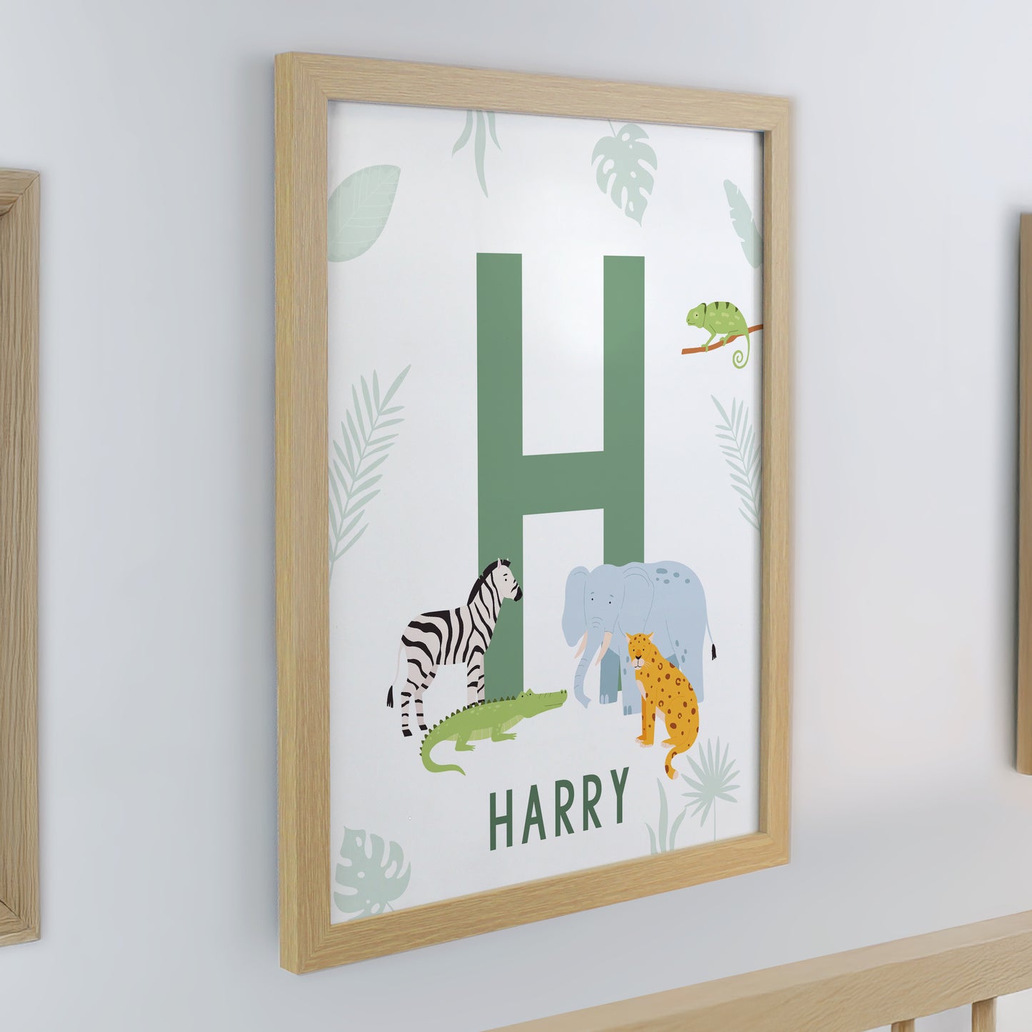 Personalised Animal Initial Oak Poster Frame