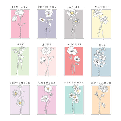 Personalised Birth Flower Oak Poster Frame