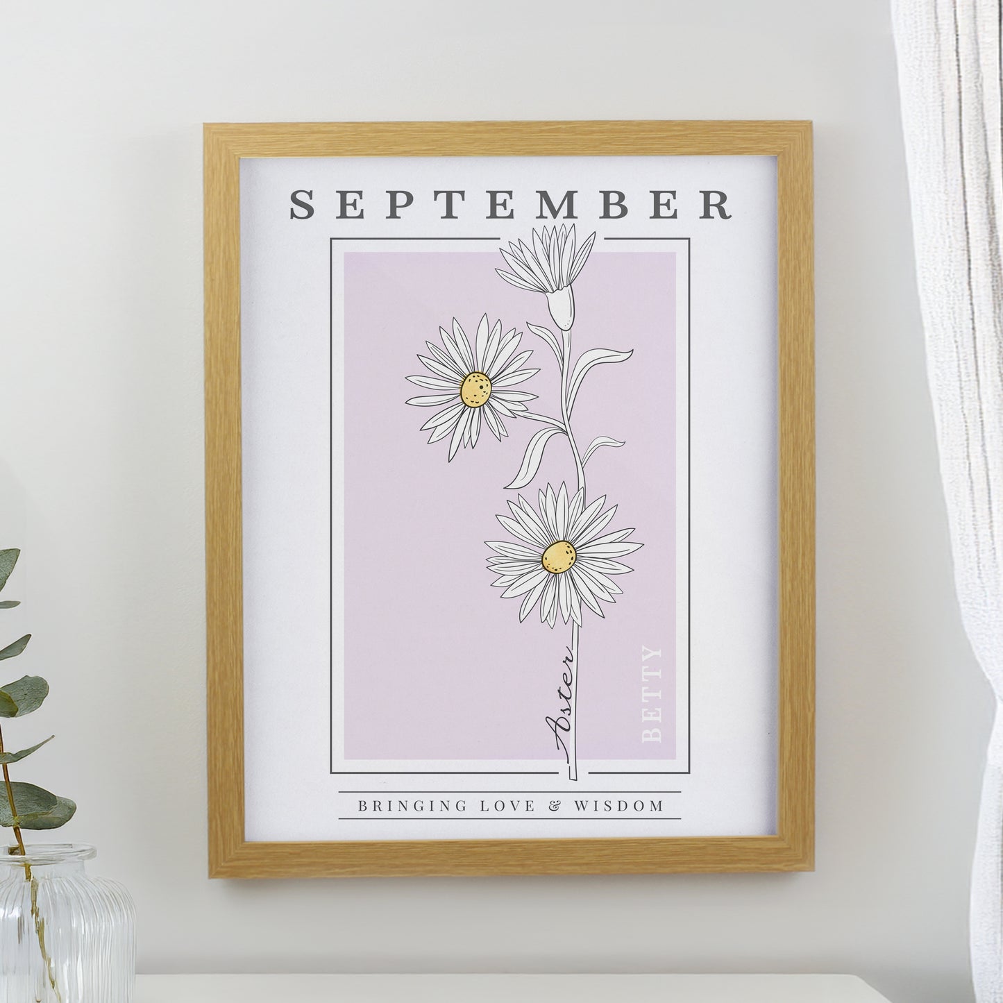 Personalised Birth Flower Oak Poster Frame