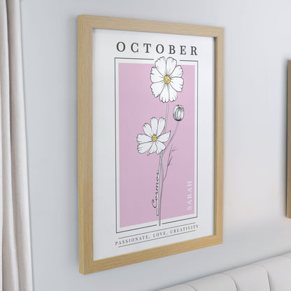 Personalised Birth Flower Oak Poster Frame