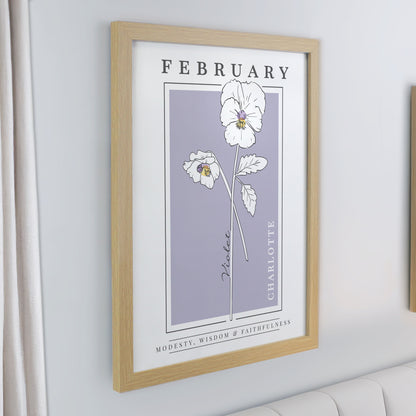 Personalised Birth Flower Oak Poster Frame