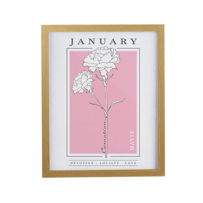 Personalised Birth Flower Oak Poster Frame