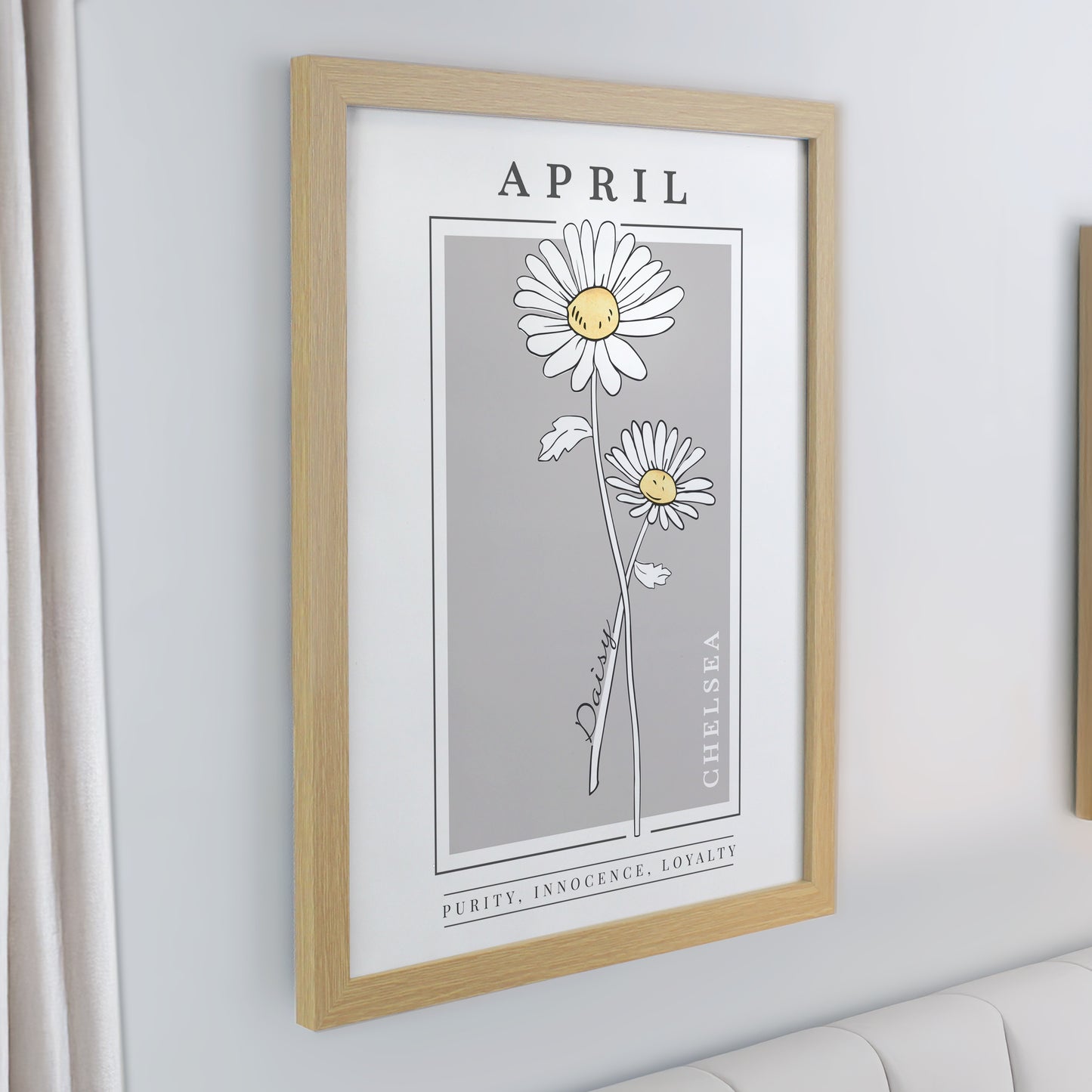 Personalised Birth Flower Oak Poster Frame