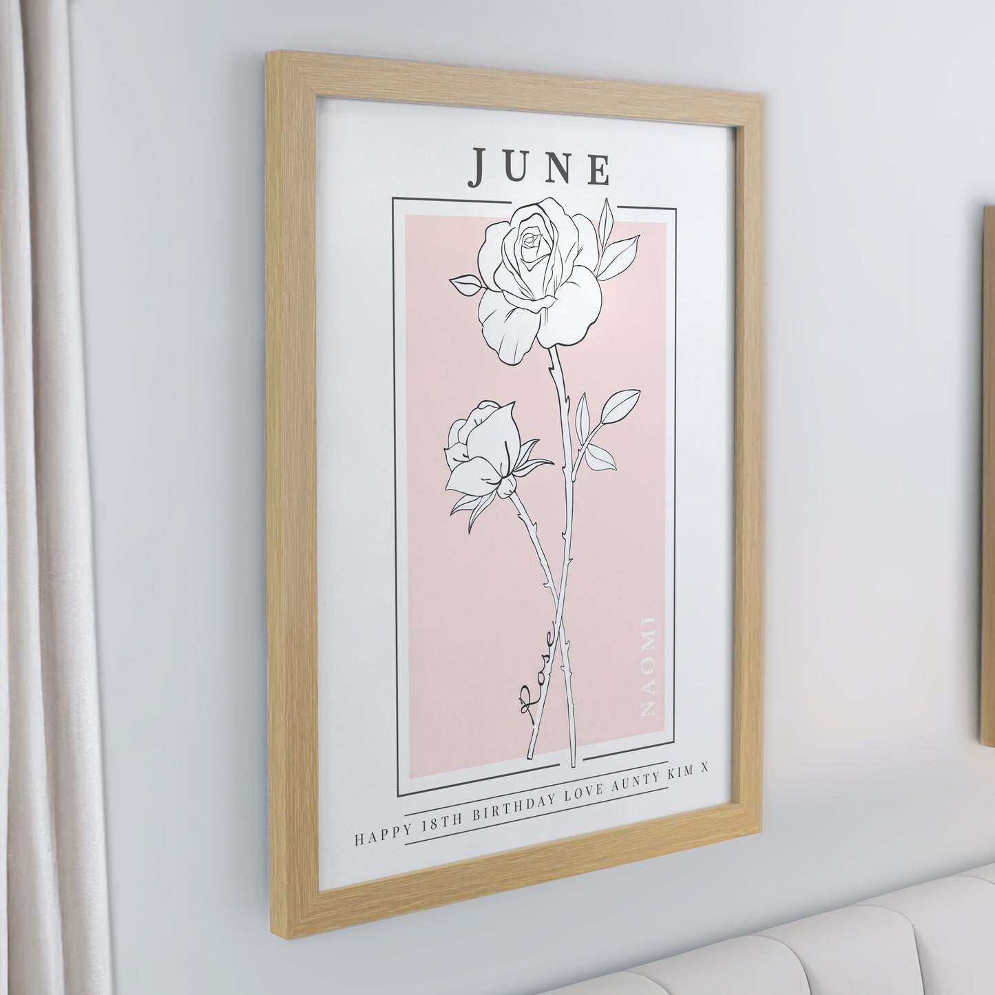 Personalised Birth Flower Oak Poster Frame