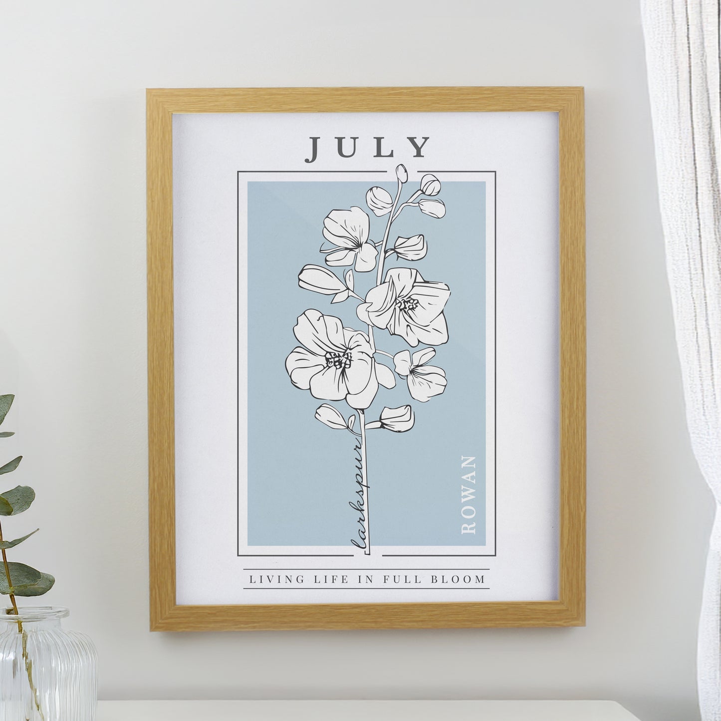 Personalised Birth Flower Oak Poster Frame