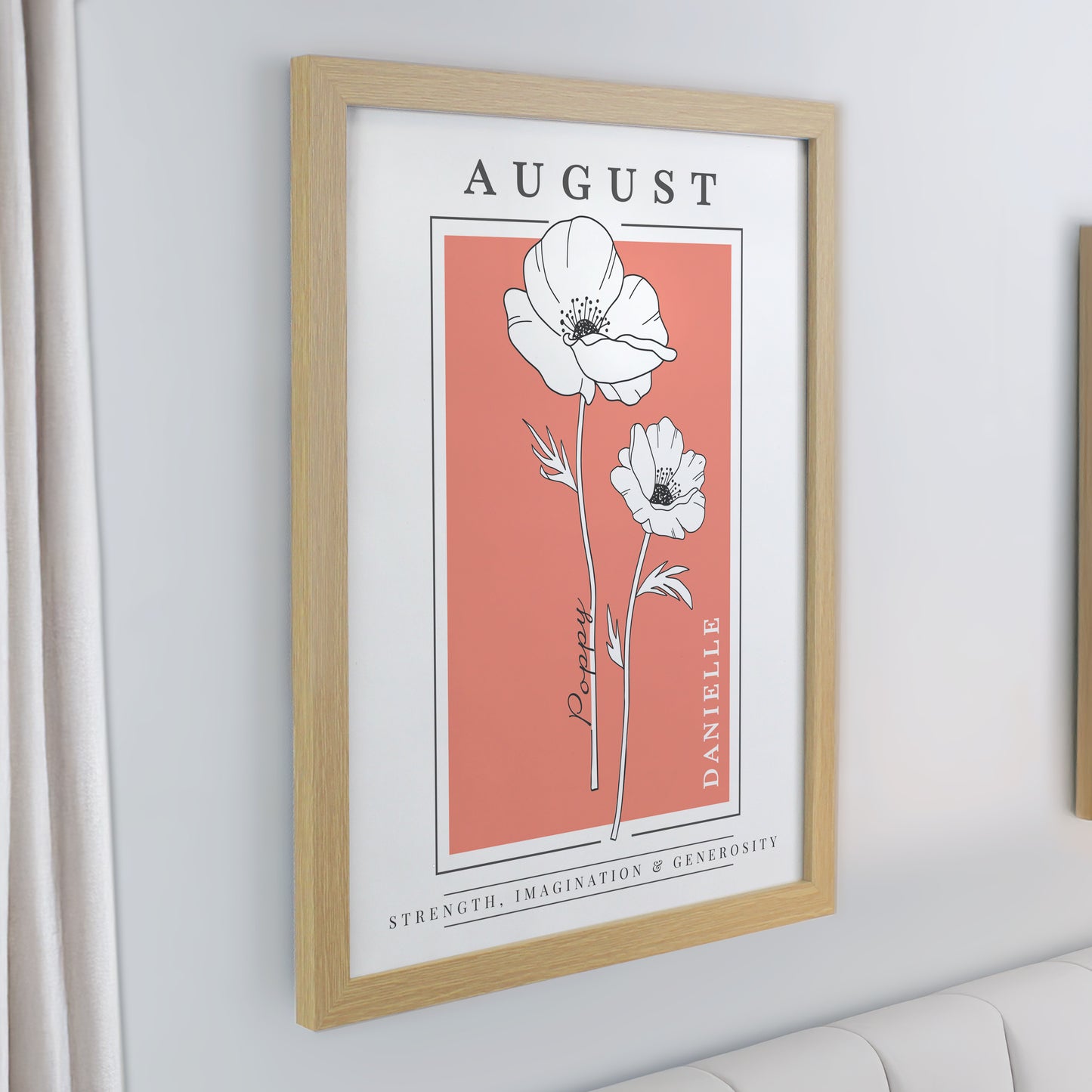 Personalised Birth Flower Oak Poster Frame