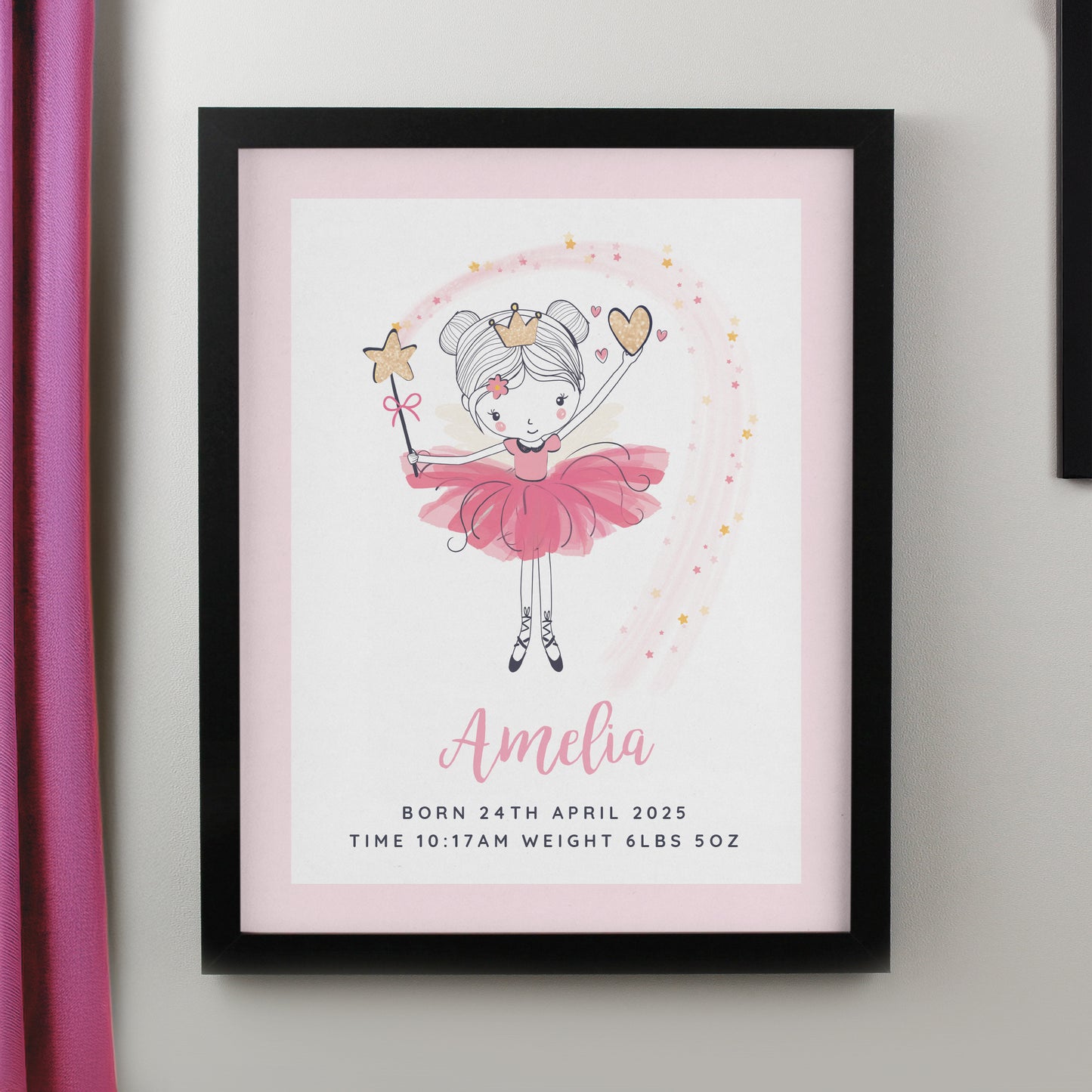 Personalised Princess Ballerina Black Poster Frame