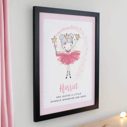 Personalised Princess Ballerina Black Poster Frame