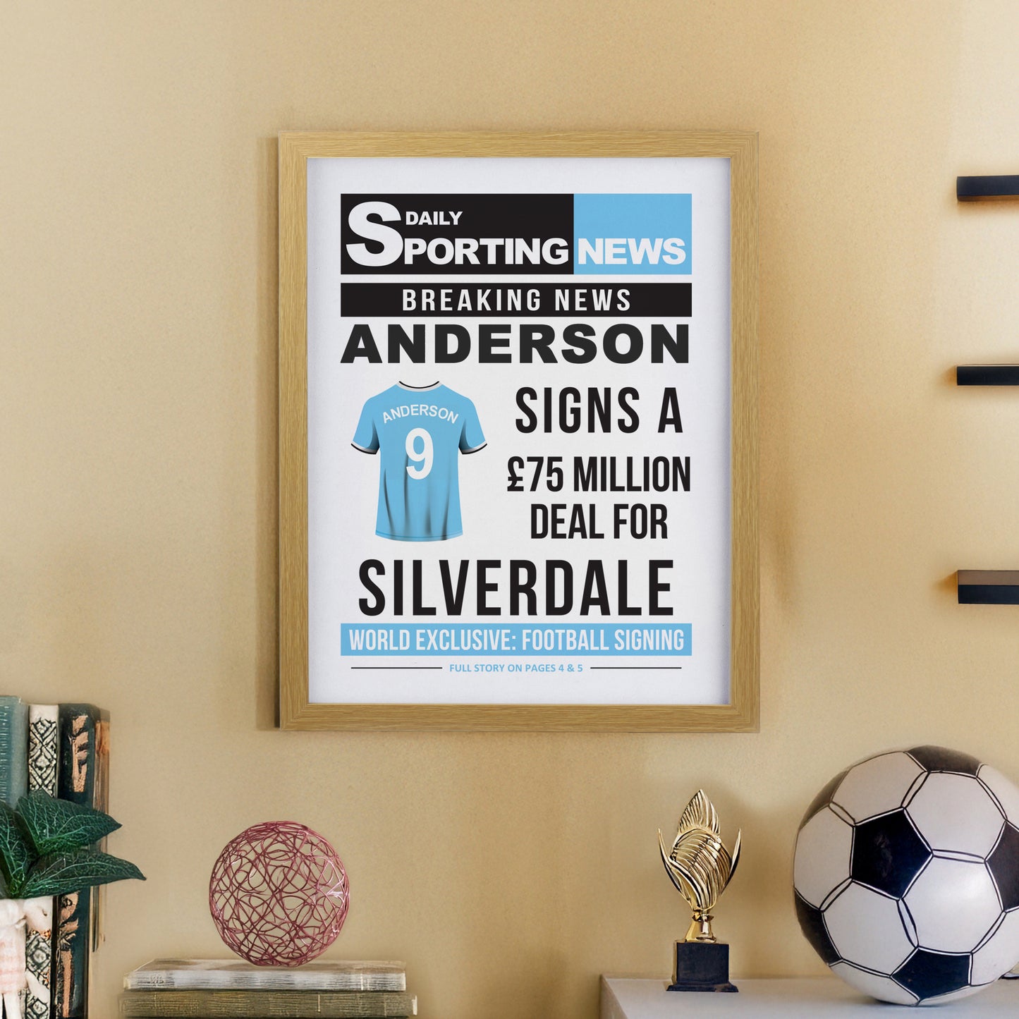 Personalised Football News Oak Poster Frame