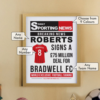 Personalised Football News Oak Poster Frame