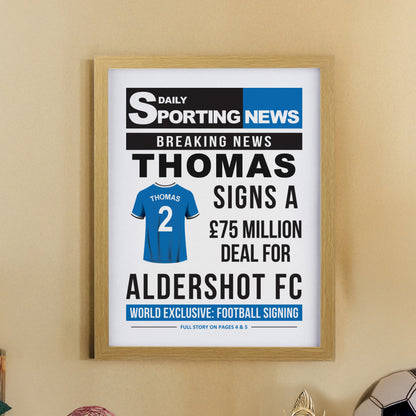 Personalised Football News Oak Poster Frame