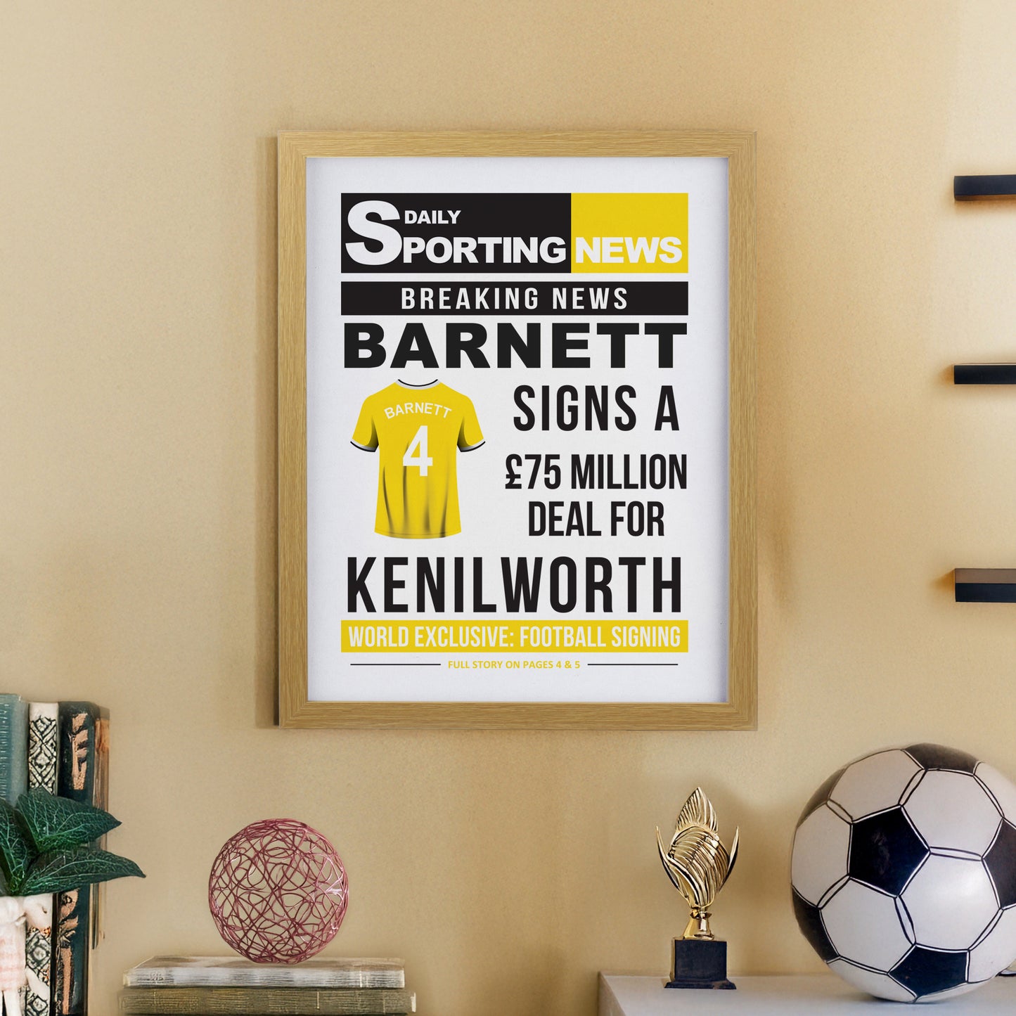 Personalised Football News Oak Poster Frame