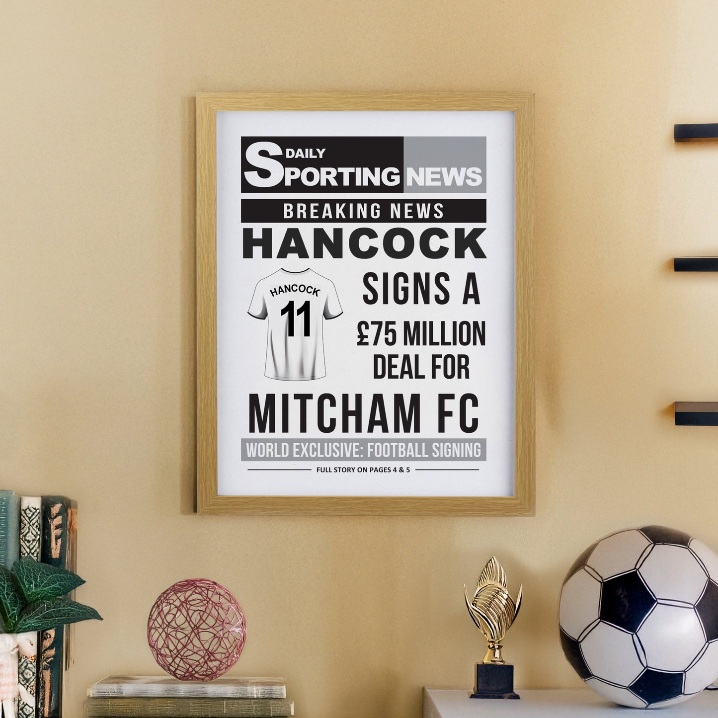 Personalised Football News Oak Poster Frame