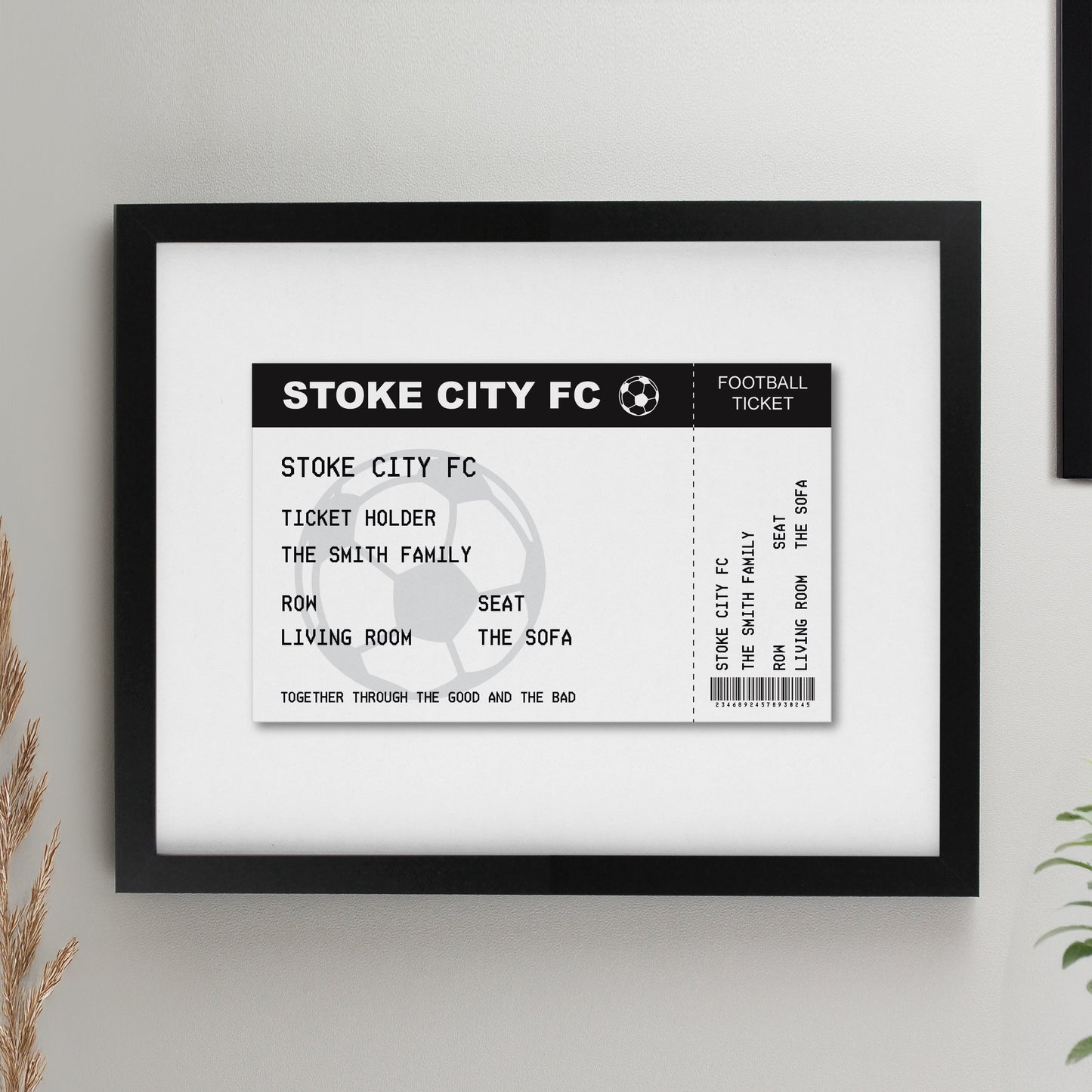 Personalised Football Ticket Black Poster Frame