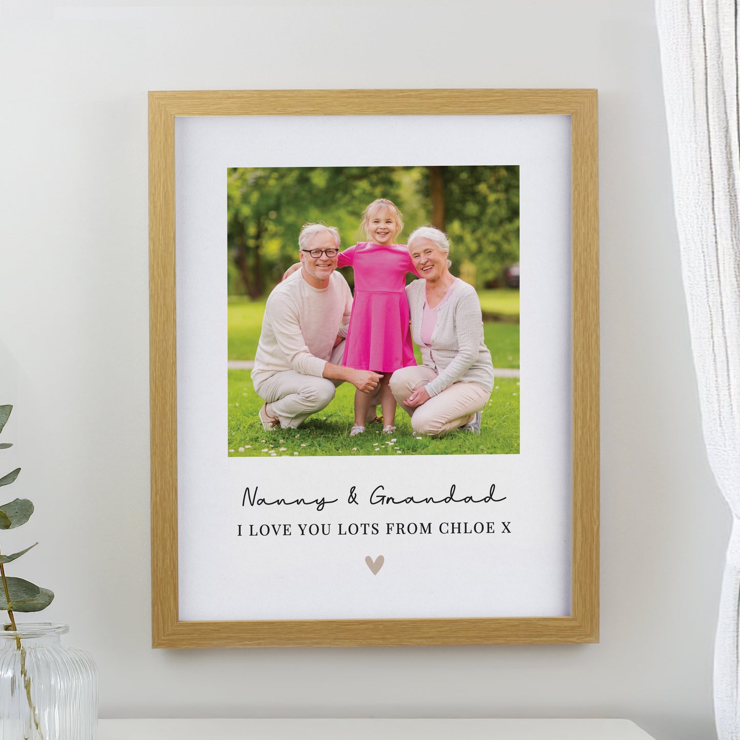 Personalised Heart Photo Upload Oak Poster Frame