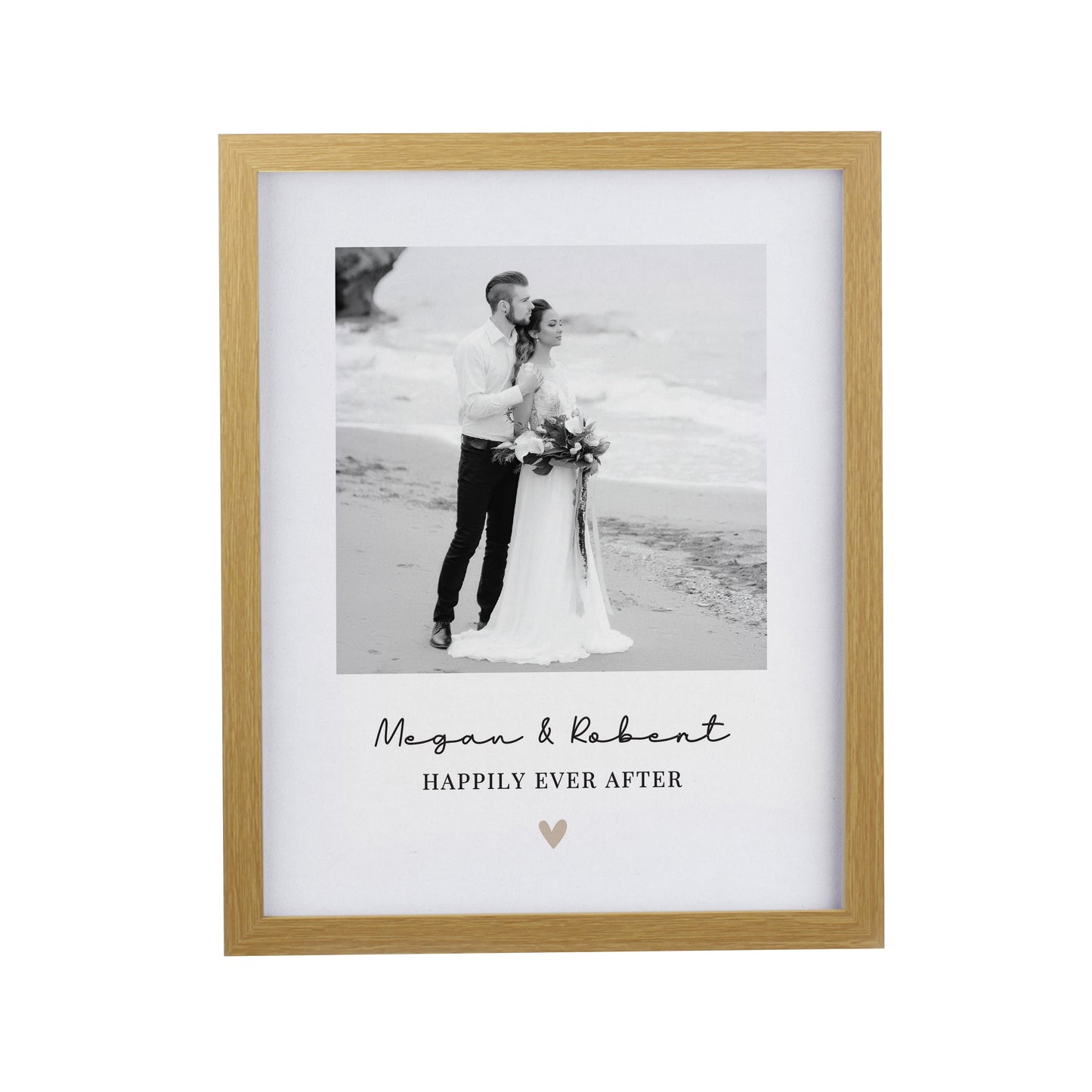 Personalised Heart Photo Upload Oak Poster Frame