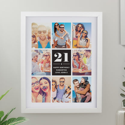 Personalised Big Number Multi Photo Upload White Poster Frame