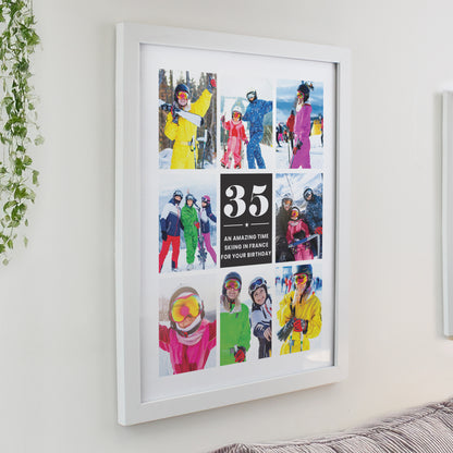 Personalised Big Number Multi Photo Upload White Poster Frame