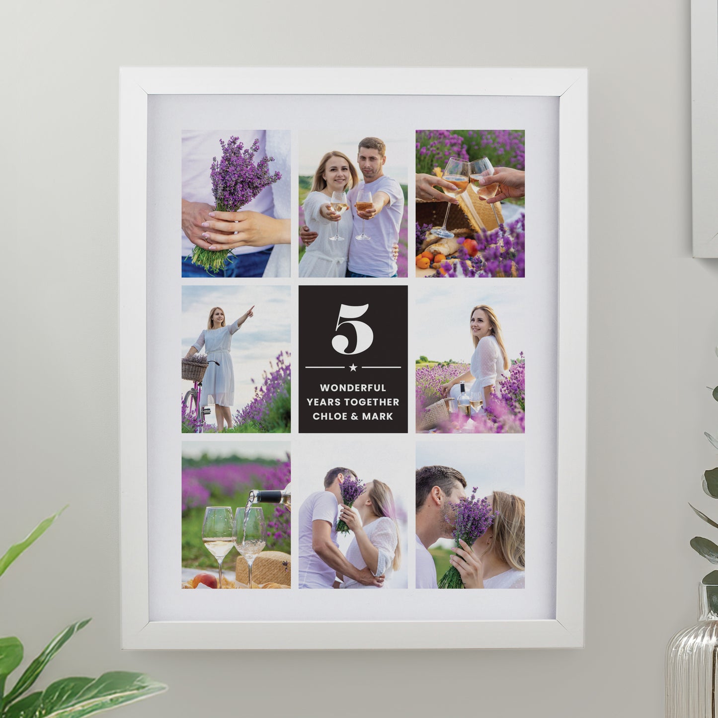 Personalised Big Number Multi Photo Upload White Poster Frame