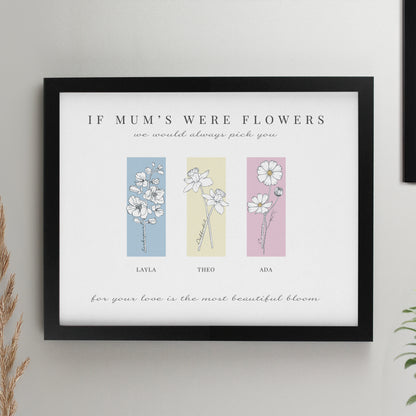 Personalised Birth Flower Family of 3 Black Framed Print