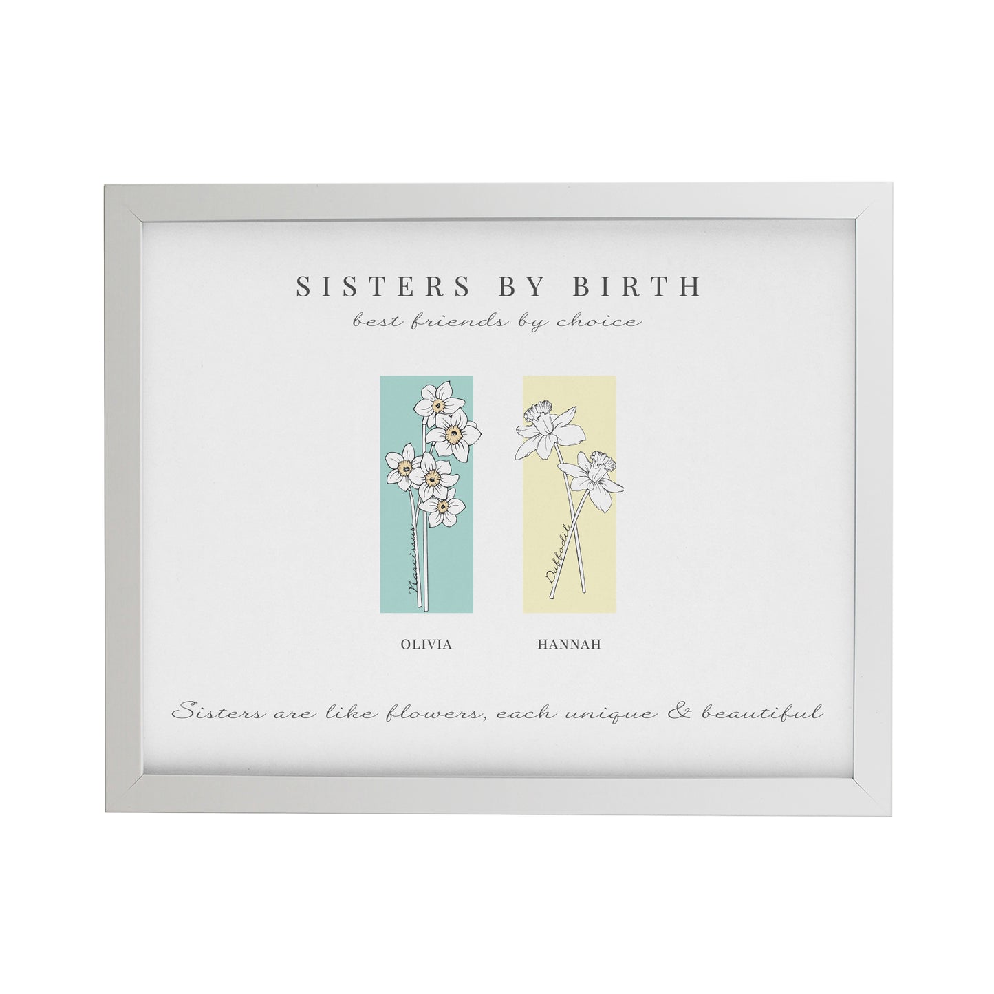 Personalised Birth Flower Family of 2 White Framed Print