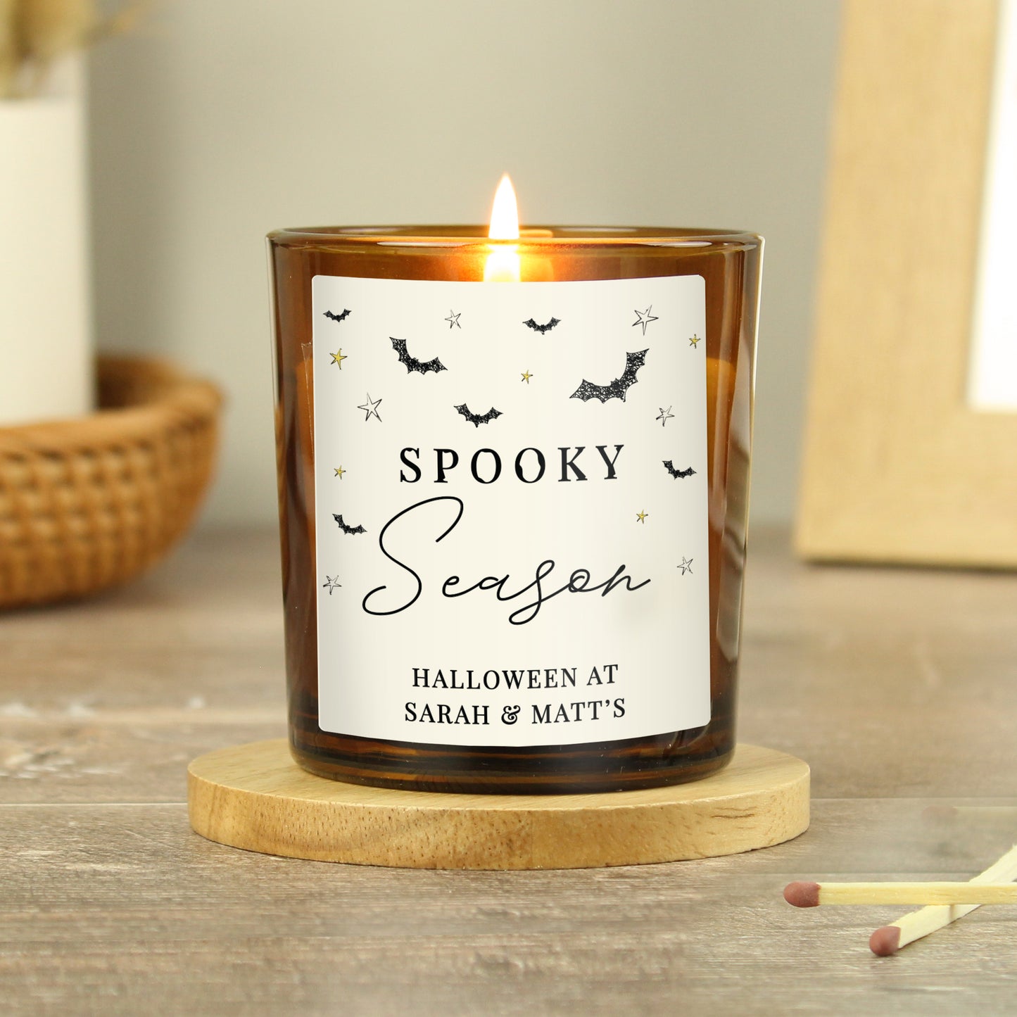 Personalised Spooky Amber Glass Candle