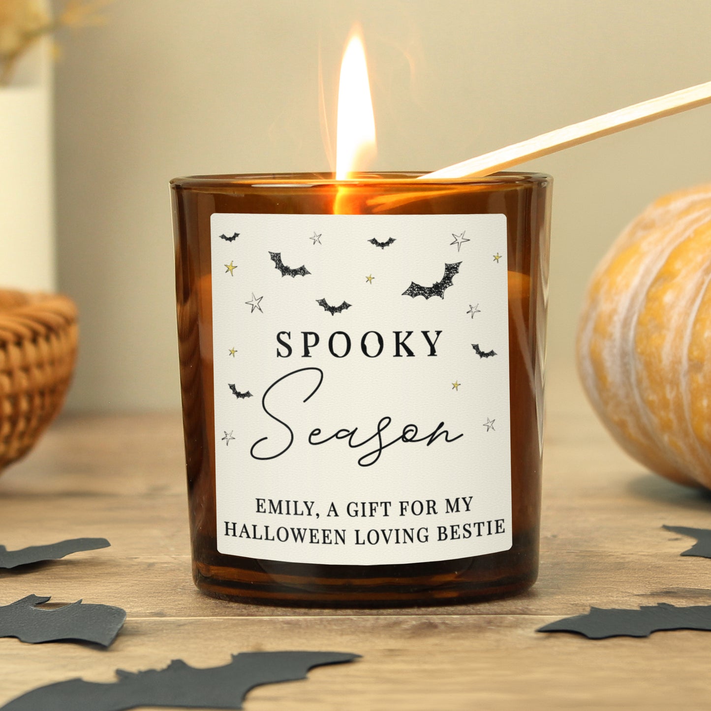 Personalised Spooky Amber Glass Candle