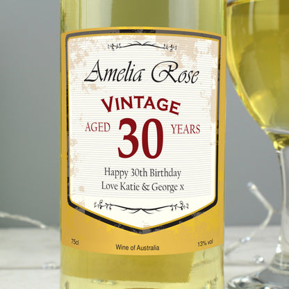 Personalised White Wine Vintage Age Label