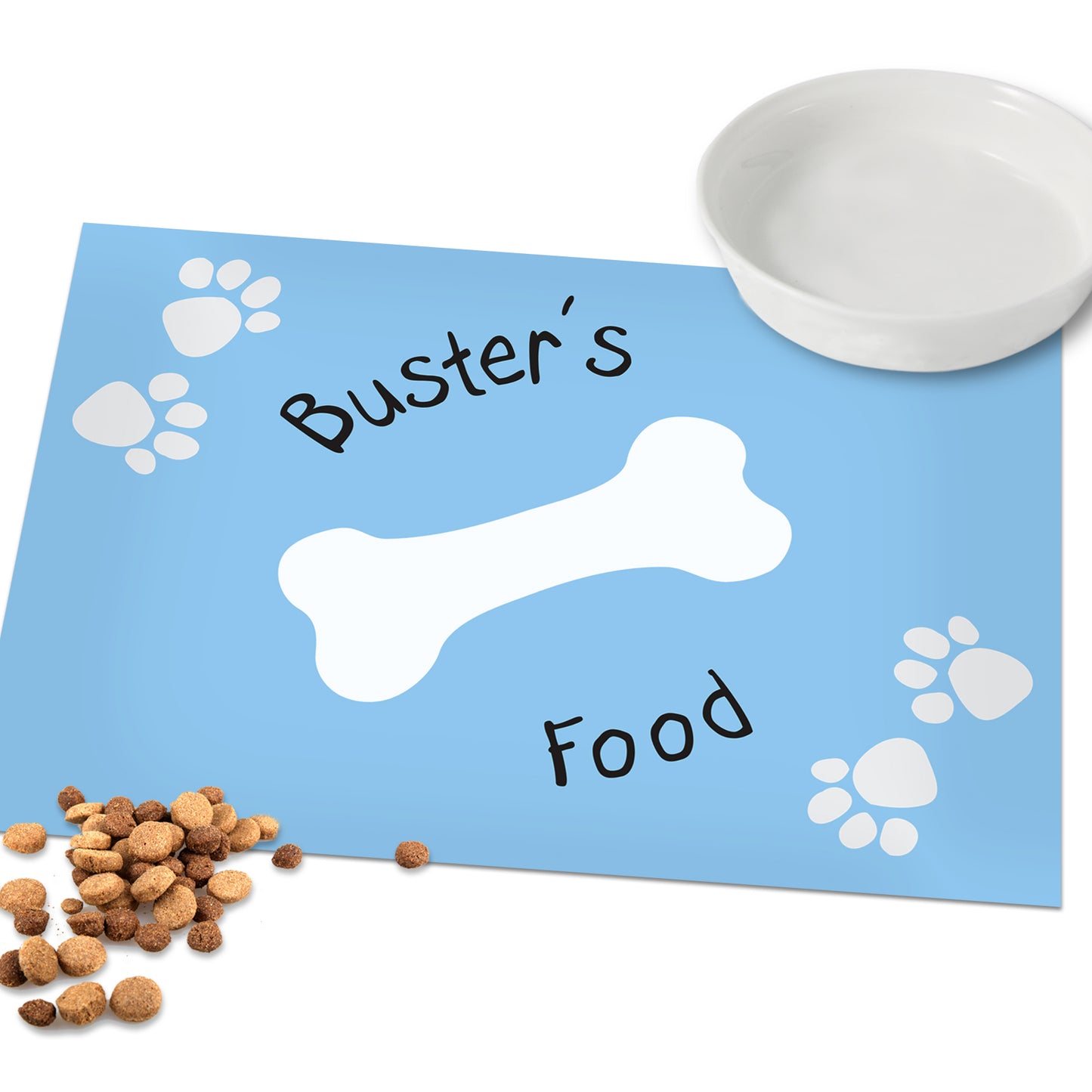 Personalised Blue Paw Print Dog Pet Bowl Mat