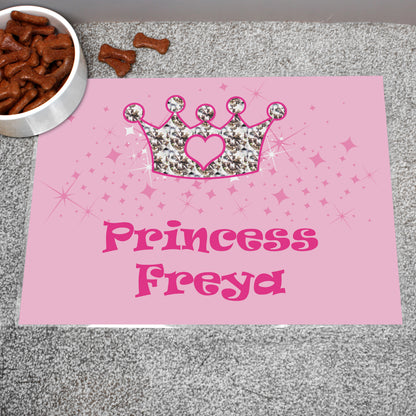 Personalised Pink Princess Pet Bowl Mat