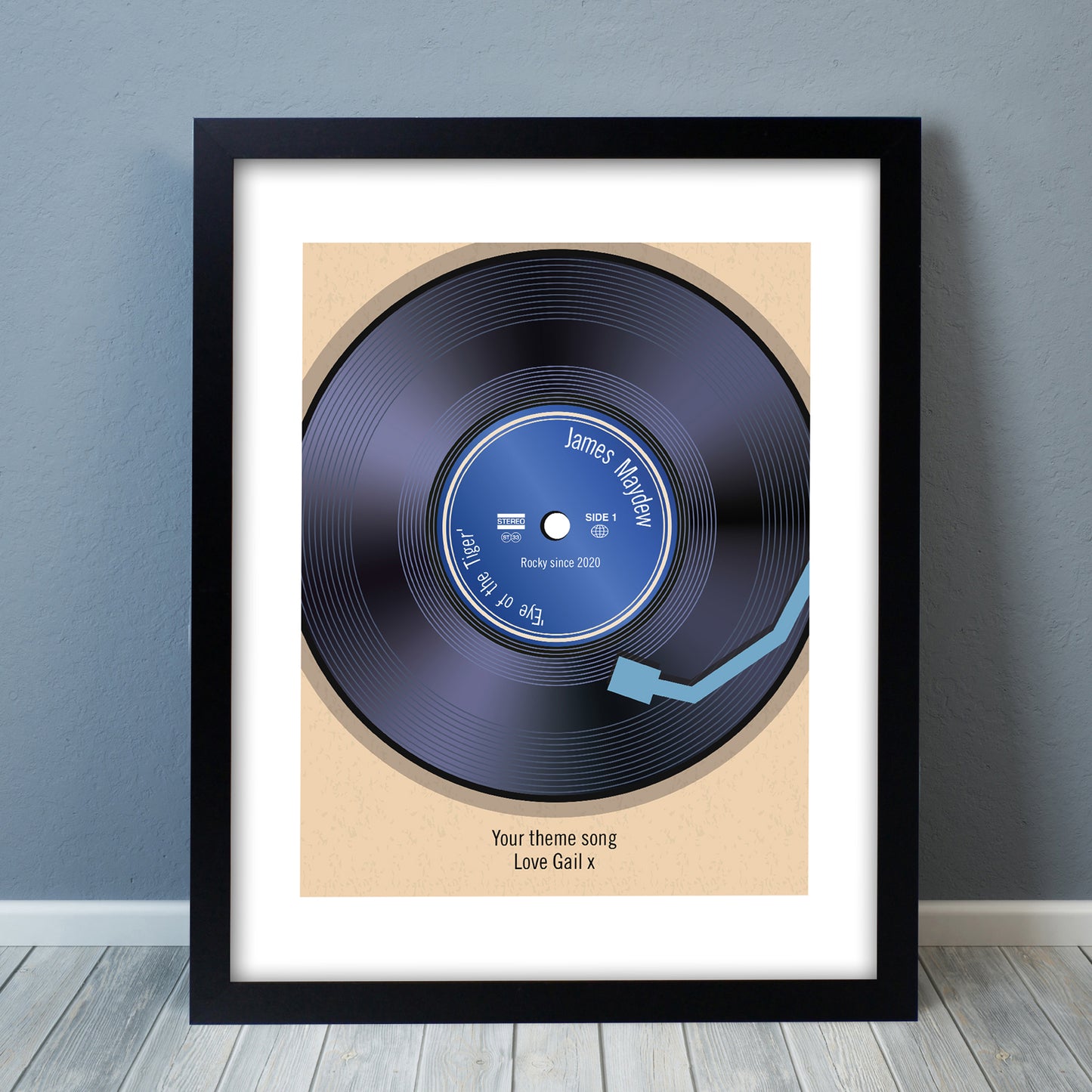 Personalised Retro Vinyl Black Framed Print