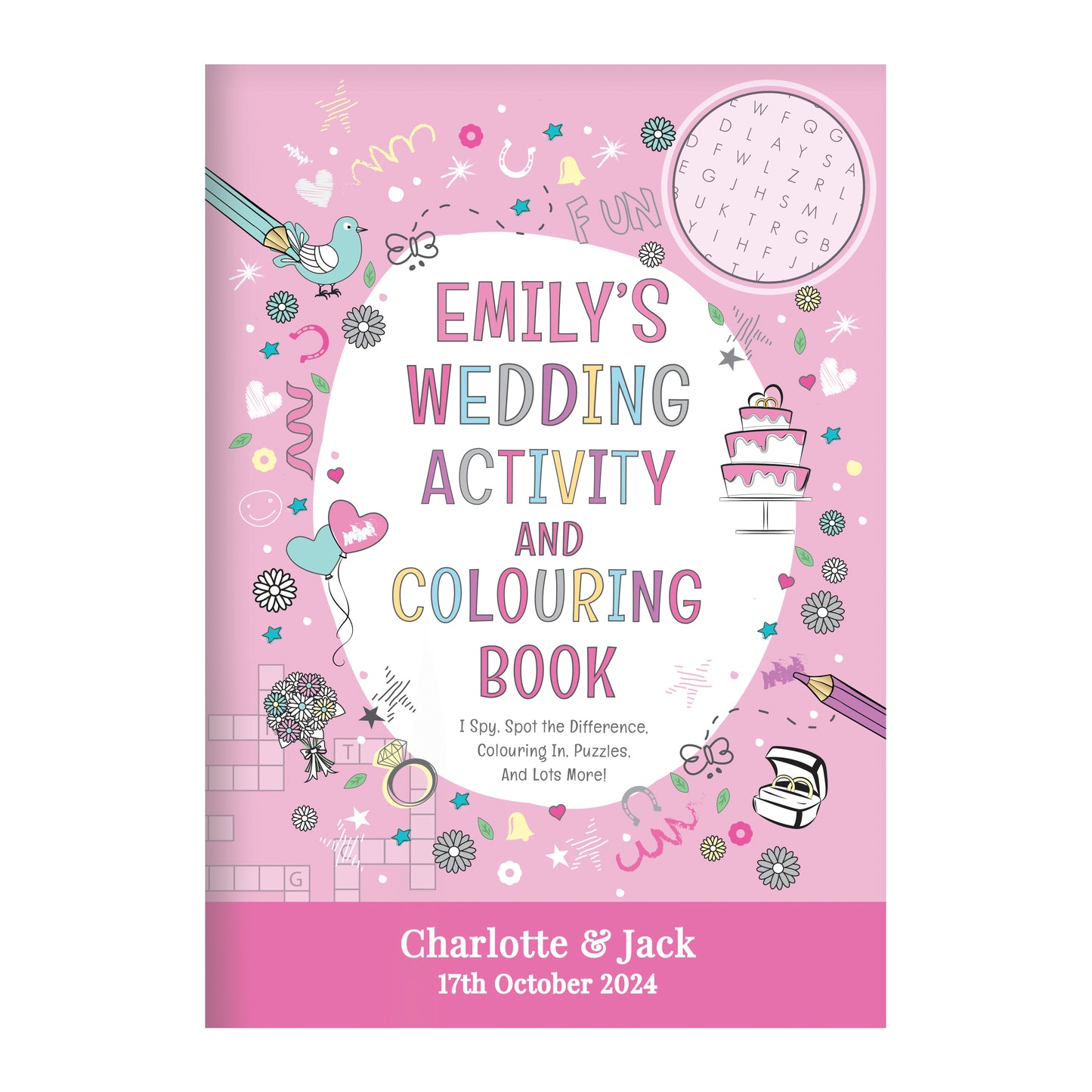 Personalised Pink A4 Wedding Activity & Colouring Book