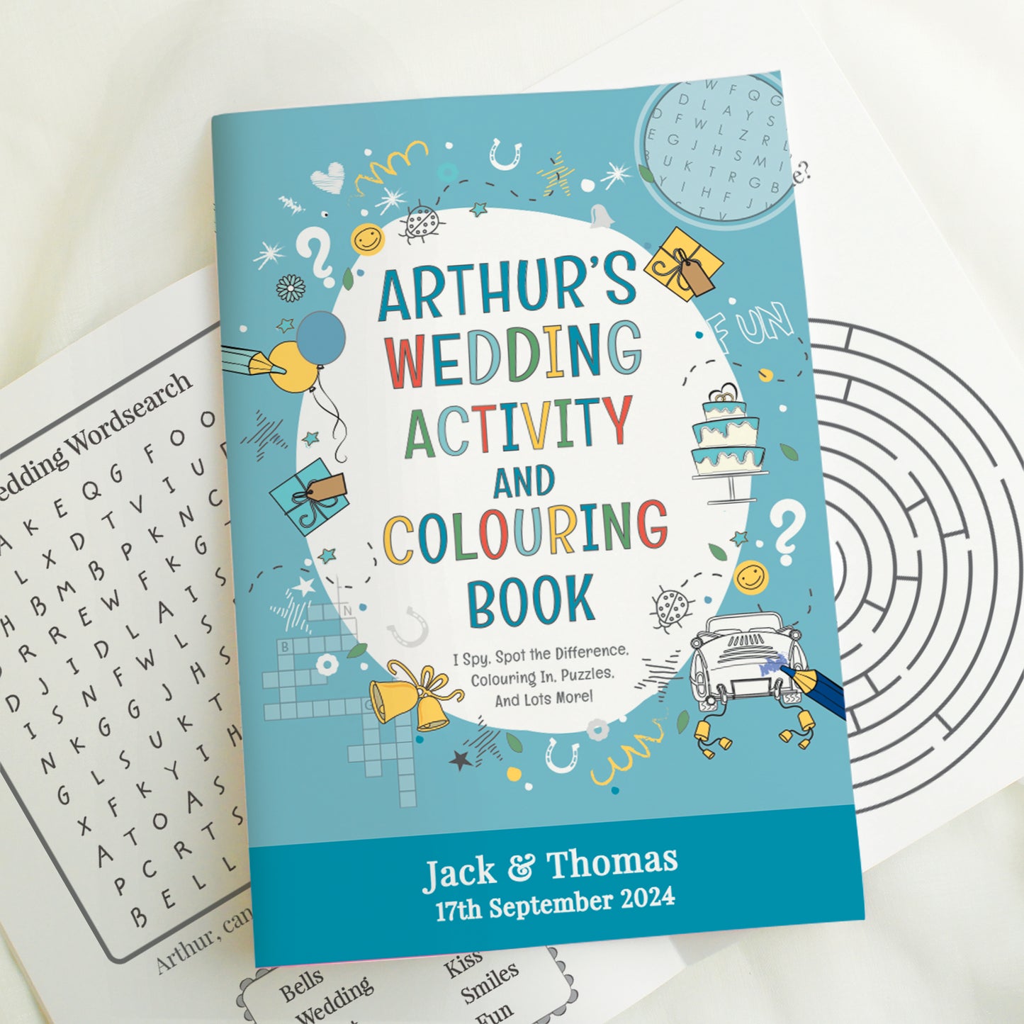 Personalised Blue A4 Wedding Activity & Colouring Book