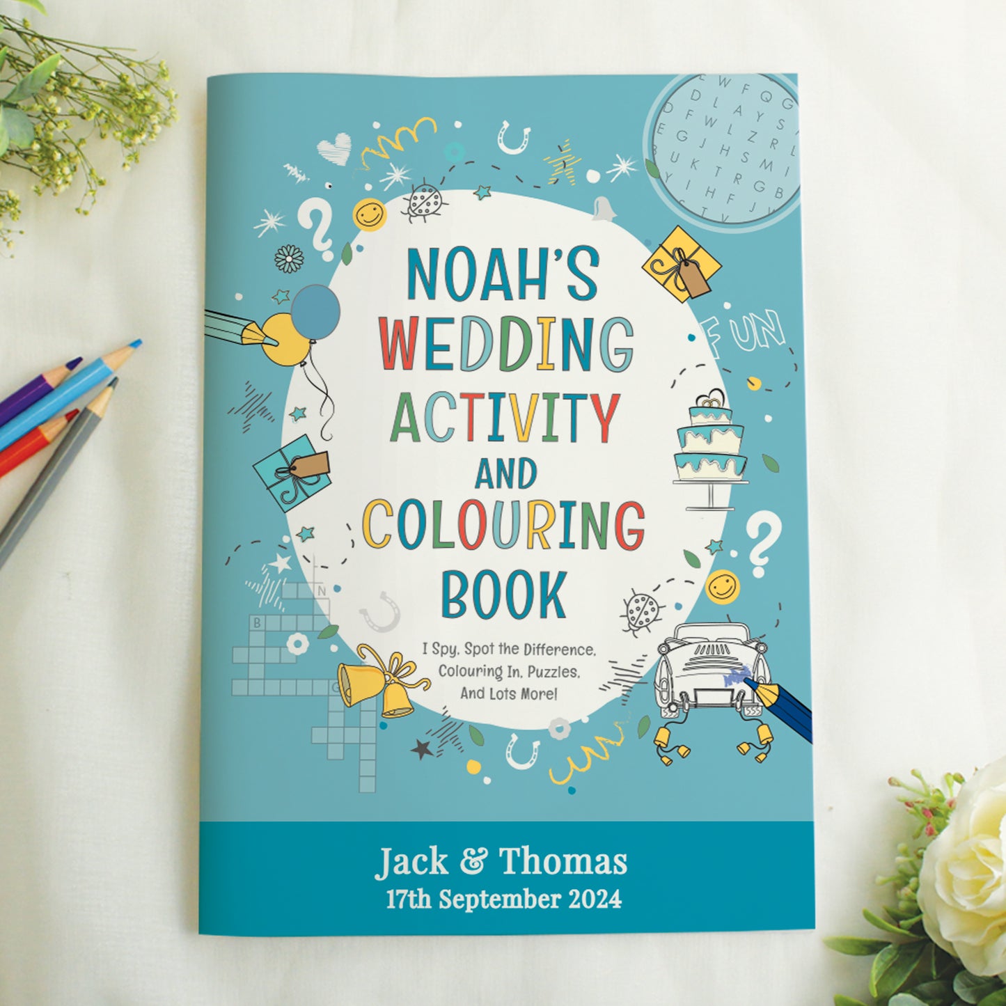 Personalised Blue A4 Wedding Activity & Colouring Book