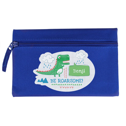 Personalised 'Be Roarsome' Dinosaur Blue Pencil Case