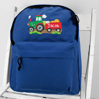 Personalised Tractor Blue Backpack