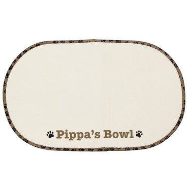 Personalised Brown Microfibre Paw Print Pet Bowl Mat